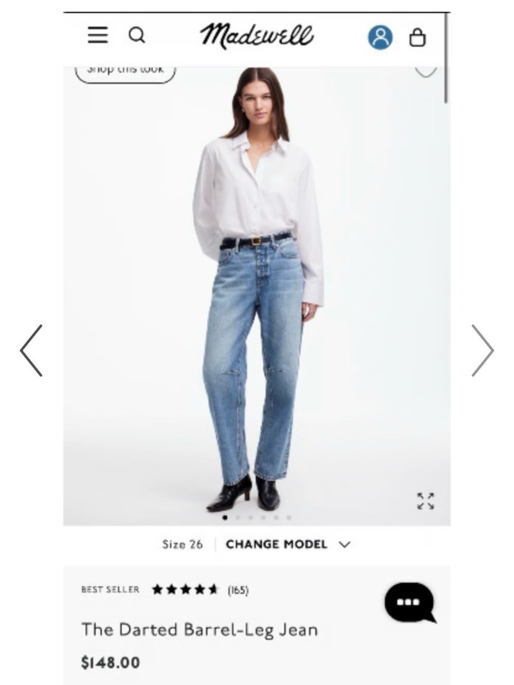 Madewell Darted Barrel-Leg Jeans 26 Dobbins Wash NR527 100% Cotton Denim Trendy - Picture 3 of 9